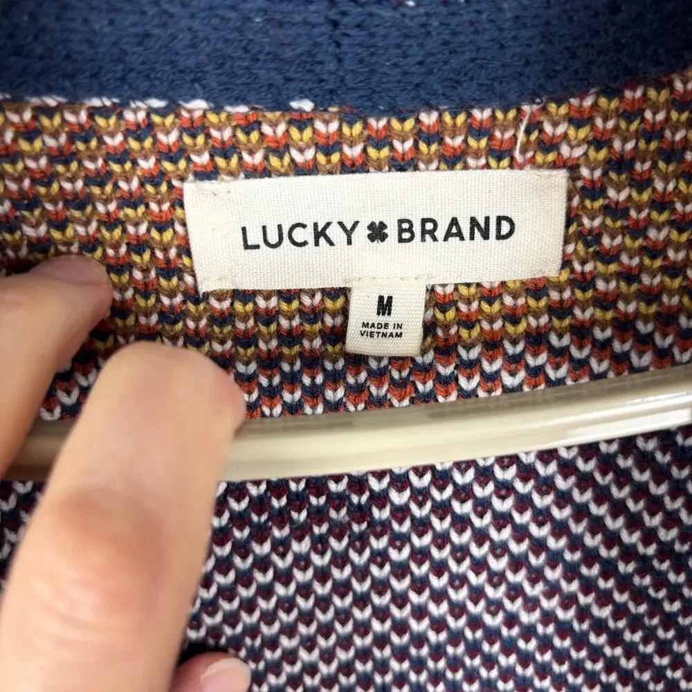 Lucky Brand Southwestern Sweater Coat Medium blue orange pockets